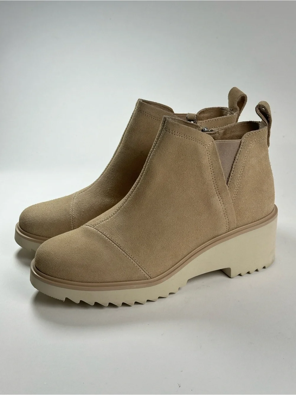 TOMS Women's Maude Wedge Boots in the oatmeal suede